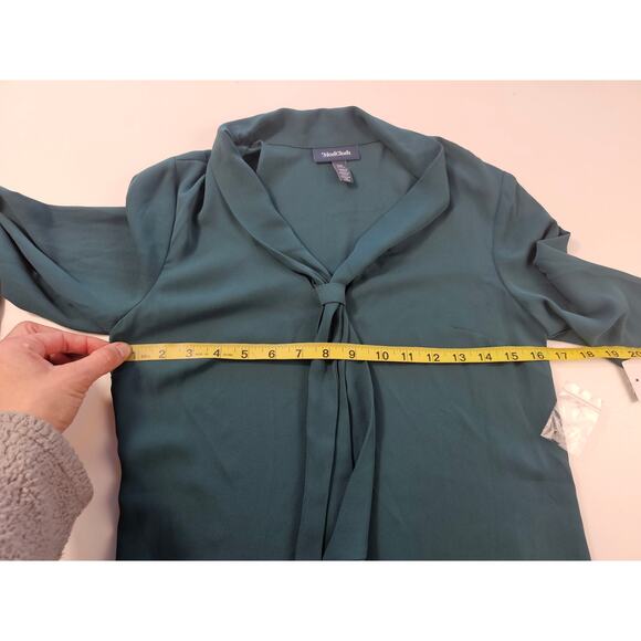 NWT modcloth XS recycled polyester business career casual frill collar green top - Picture 6 of 7